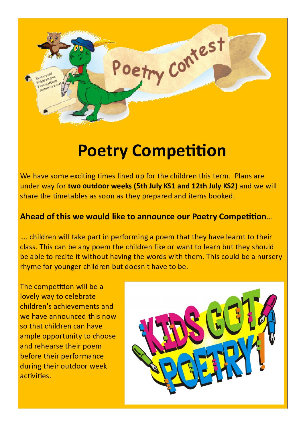 Poetry Competition St Peter's Yoxall C of E Primary School