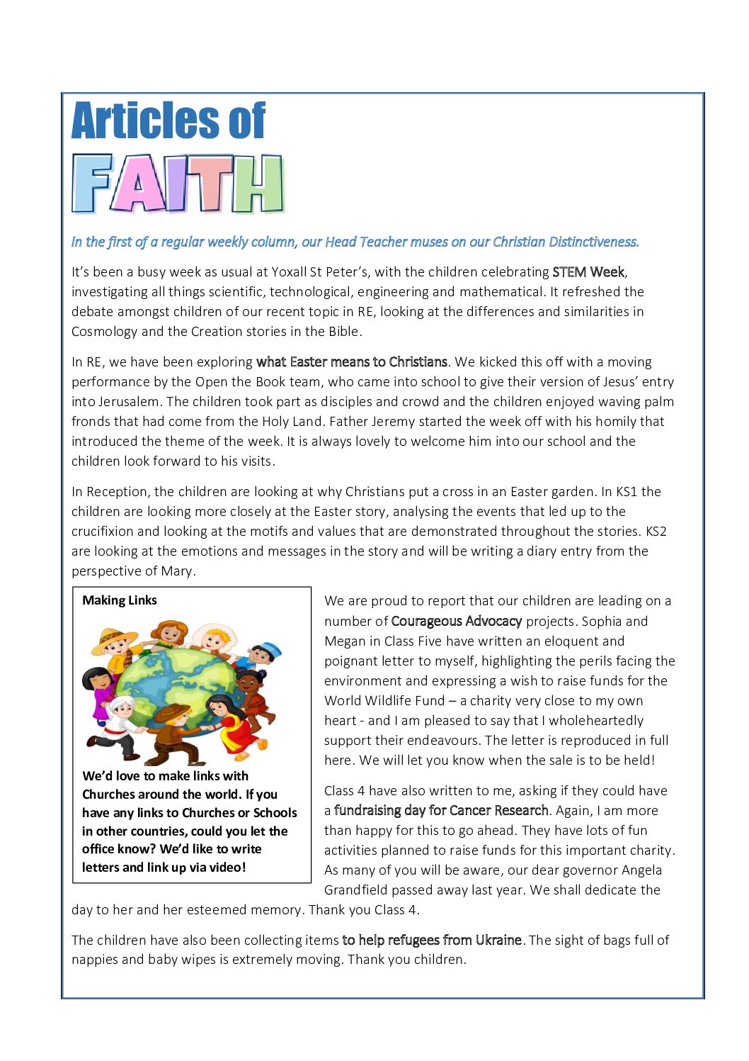 Articles of Faith – 18th March 2022