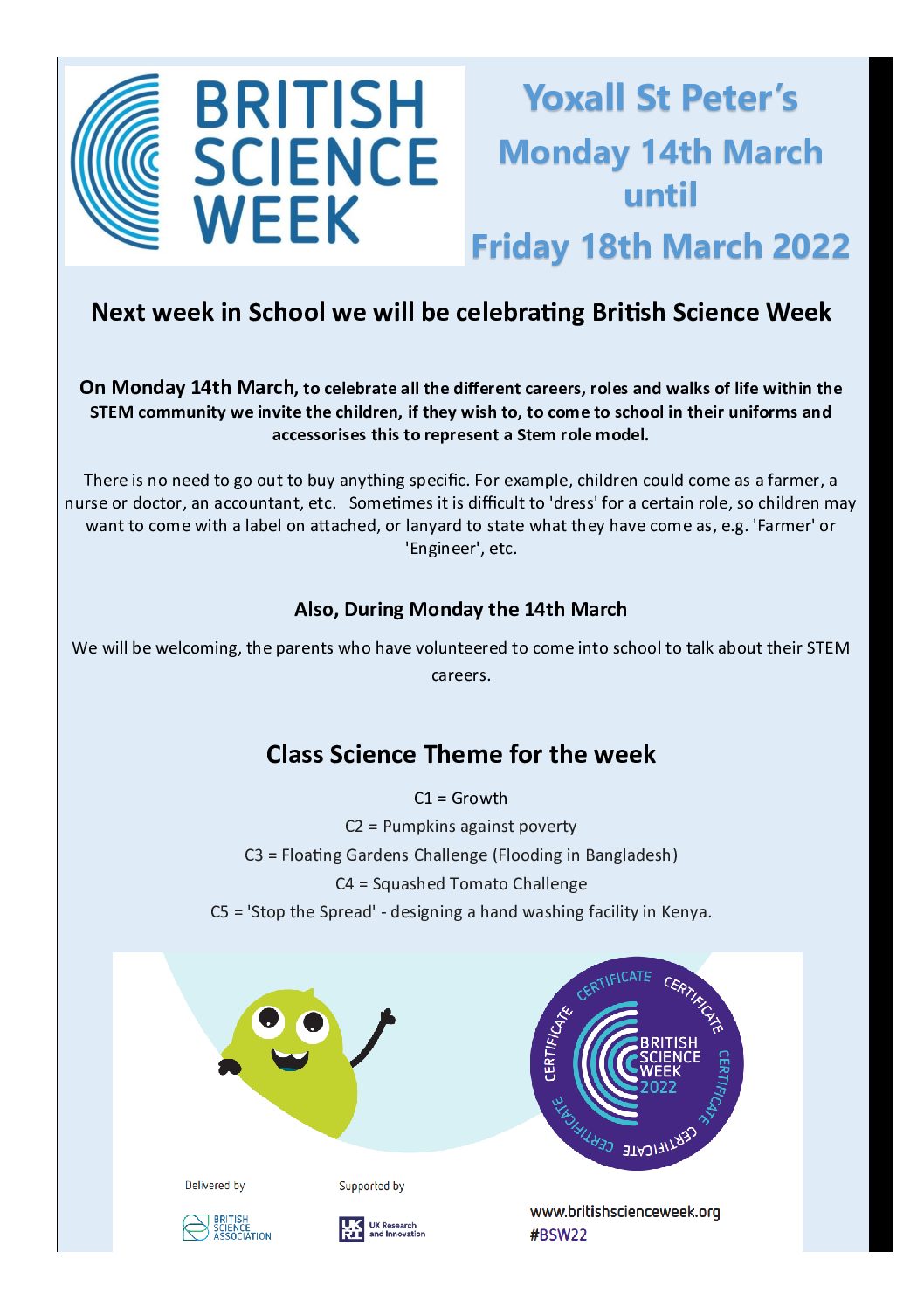 Science Week in School – Monday 14th – Friday 18th March 2022