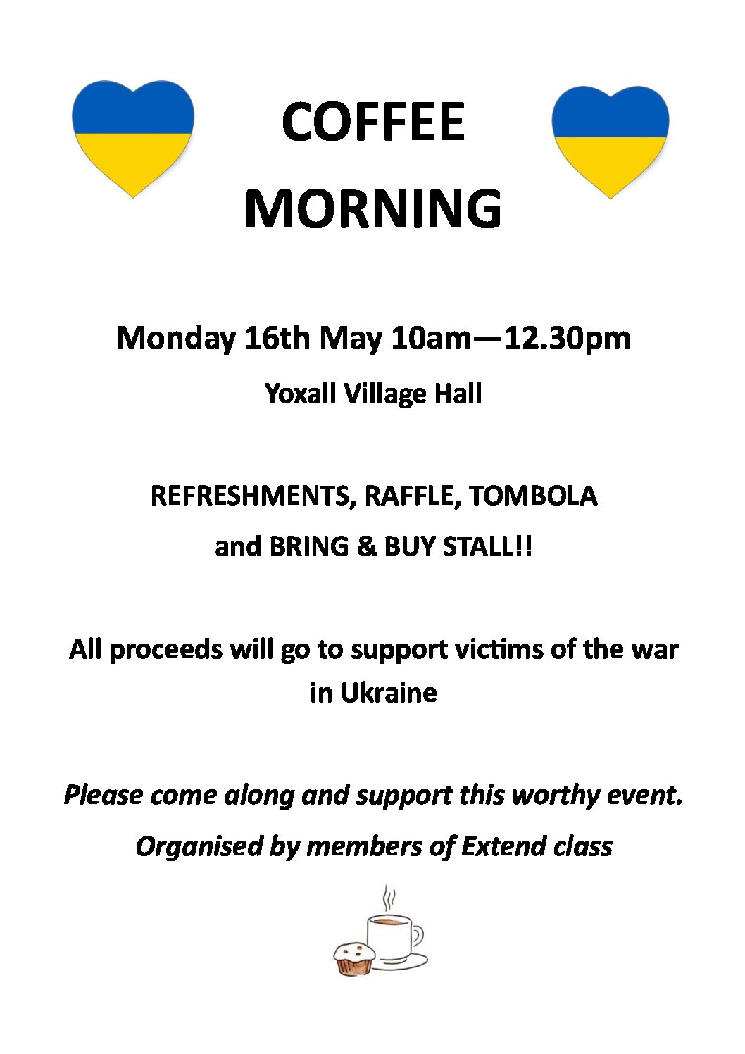 Coffee Morning – Yoxall Village Hall – Monday 16th May