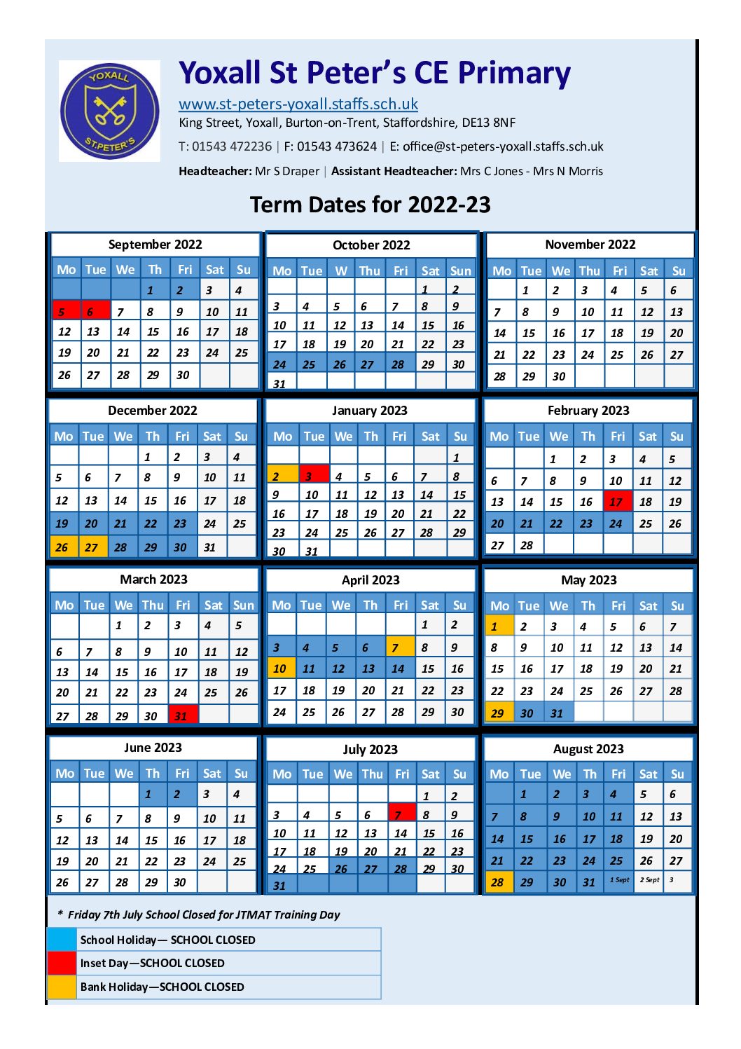 Term Dates for the Academic Year 2022/2023