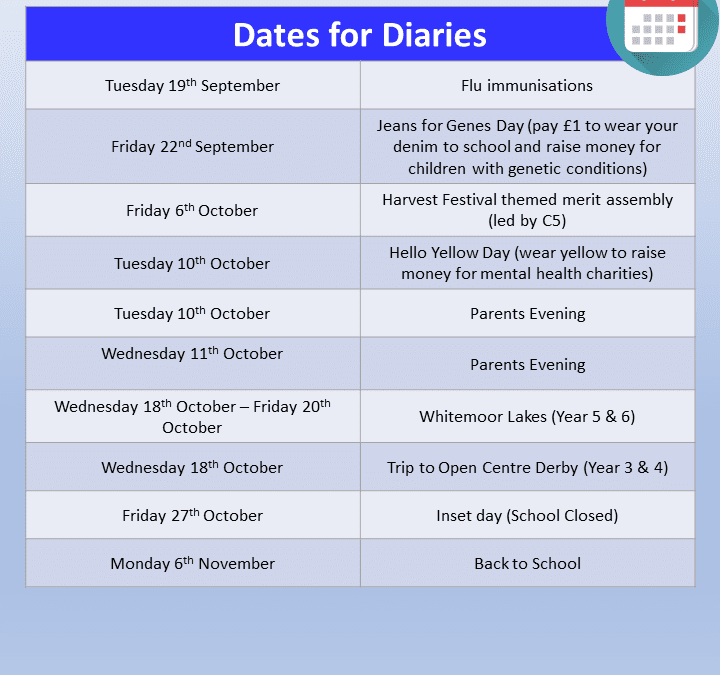 Dates for Diaries