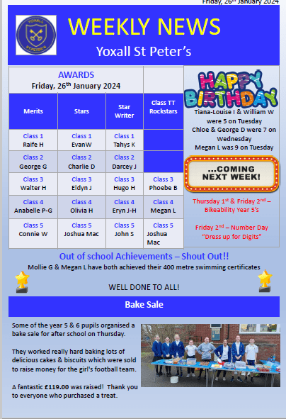 Weekly Newsletter 26th January 2024