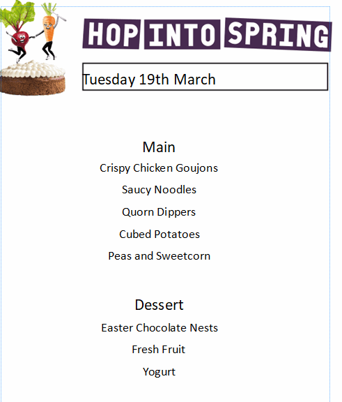 Mellors – Easter Menu, Tuesday 19th March