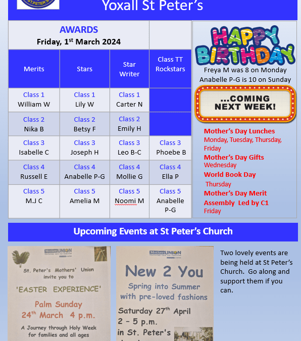 Weekly Newsletter 1st March 2024