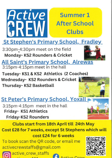 After School Clubs for Summer term 1